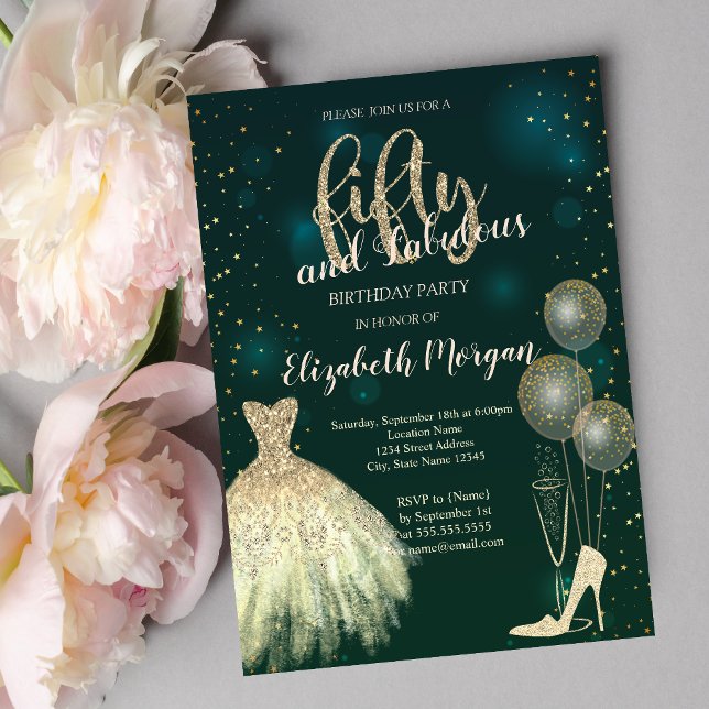 Invitation Talons hauts, Robe, Étoiles Vert 50e anniversaire (Créateur téléchargé)