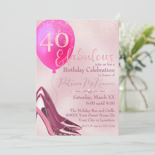 Invitation Talons Hauts Rose Pailletés 40e Anniversaire (Debout devant)