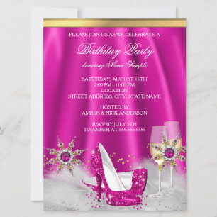 Invitation Talons Hauts Rose Pailletés Champagne Doré Fête
