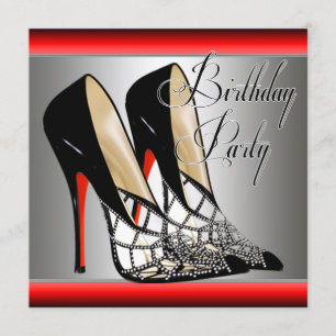 Invitation Talons hauts rouge argent noir pour fête d'anniver