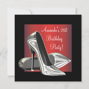 Invitation Talons Hauts Rouge Noir Femme 21ème Anniversaire
