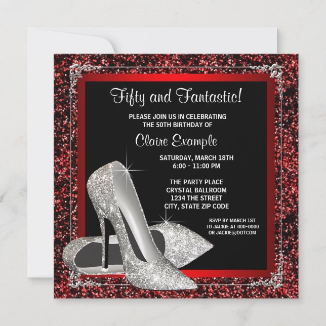 Invitation Talons Hauts Rouges Noirs Anniversaire Femme (Devant)