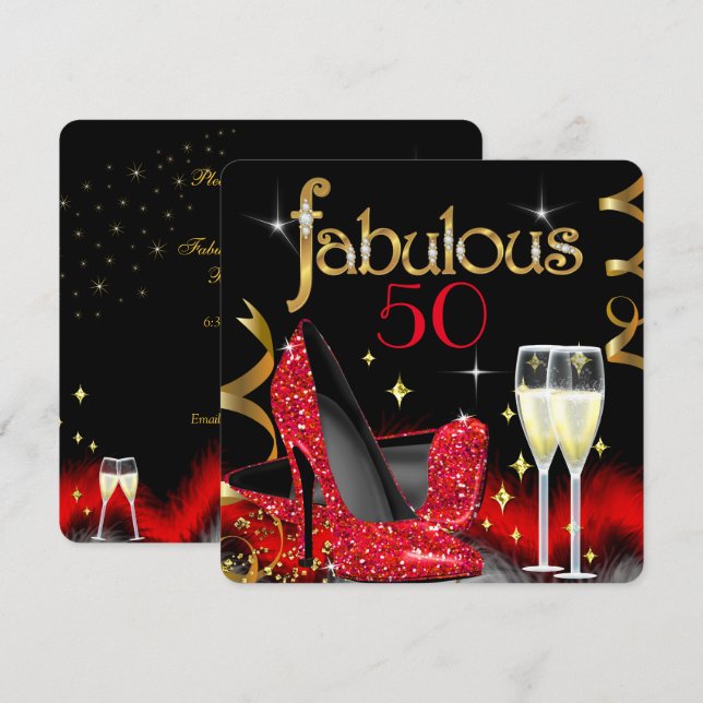 Invitation Talons hauts rouges pour soirée fabuleuse à 50 ans (Devant / Derrière)