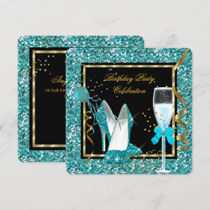 Invitation Talons Hauts Turquoise Or Paillettes Anniversaire 