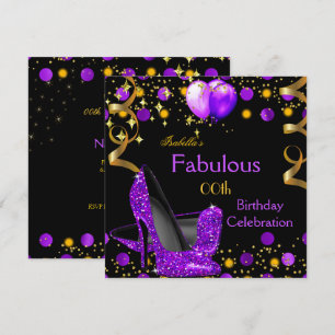 Invitation Talons hauts violets Ballons dorés Fête d'annivers