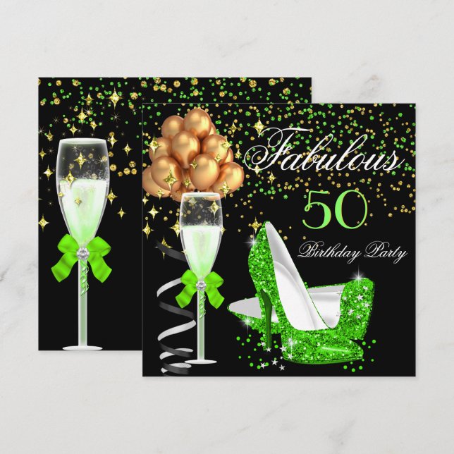 Invitation Talons Lime Fabulueux Or Noir Fête d'anniversaire (Devant / Derrière)