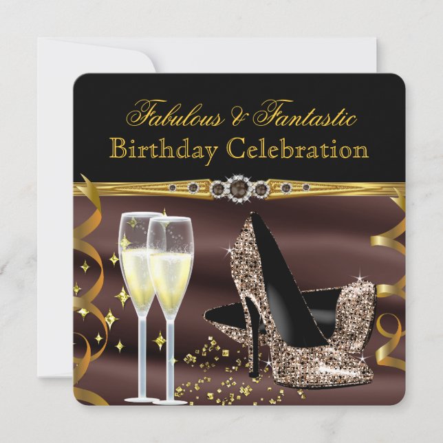 Invitation Talons Merveilleux Brun Chocolat Or Fête d'anniver (Devant)