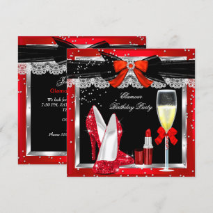 Invitation Talons pailletés rouges Glamour Argent Champagne S