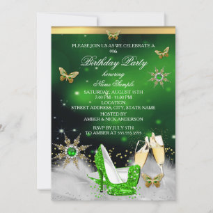 Invitation Talons Papillon Vert Citron Pailletés Champagne Do