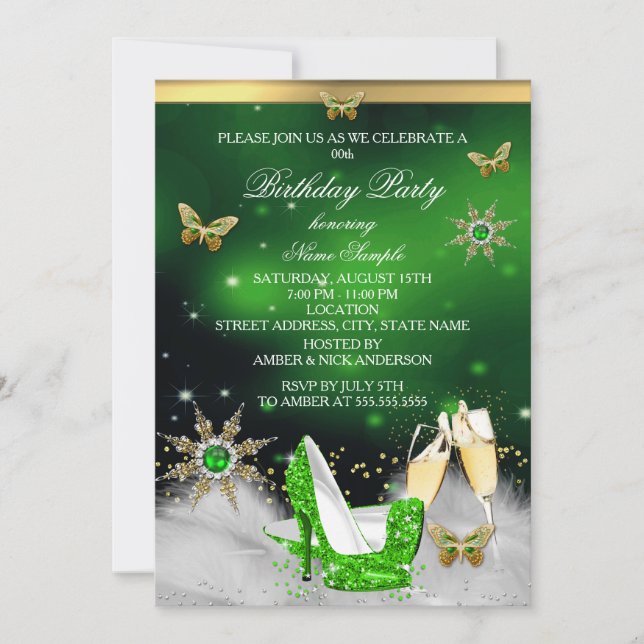 Invitation Talons Papillon Vert Citron Pailletés Champagne Do (Devant)