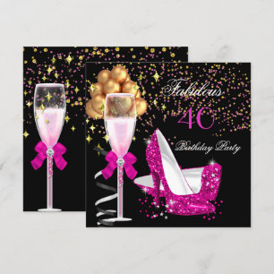 Invitation Talons rose chauds fabuleux fête d'anniversaire or