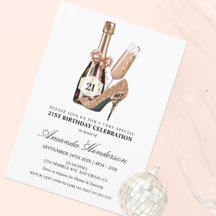 Invitation Talons Rose Gold et Champagne pour l'anniversaire 