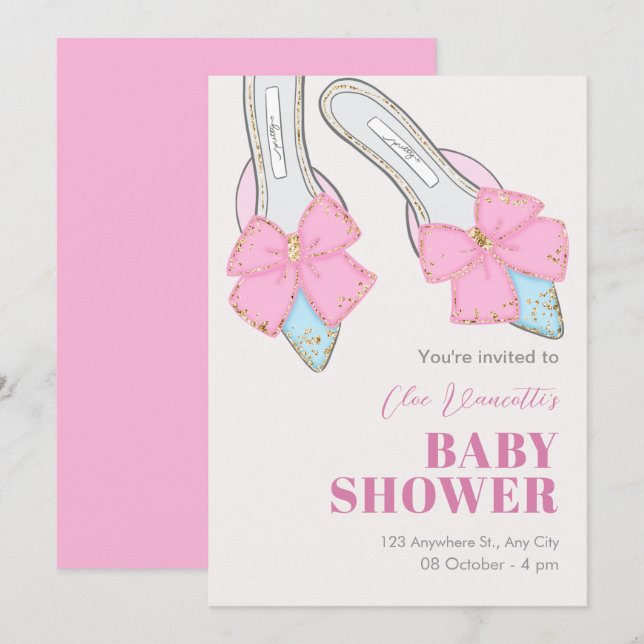 Invitation Talons roses avec baby shower ruban (Devant / Derrière)