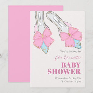 Invitation Talons roses avec baby shower ruban