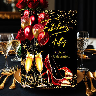 Invitation Talons rouges dorés pailletés Champagne fabuleux