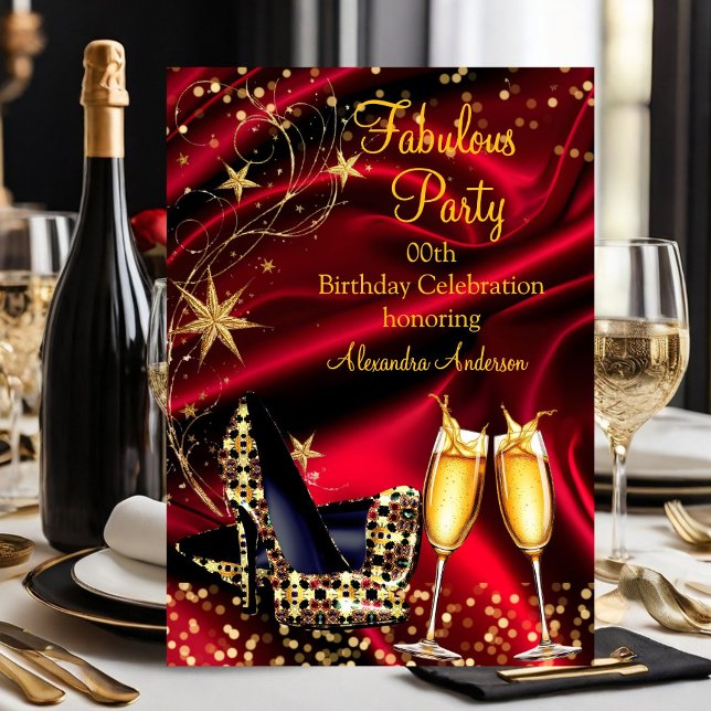 Invitation Talons rouges dorés pailletés Champagne fabuleux (Créateur téléchargé)