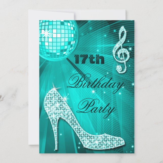 Invitation Talons scintillants pour 17e anniversaire et boule (Devant)