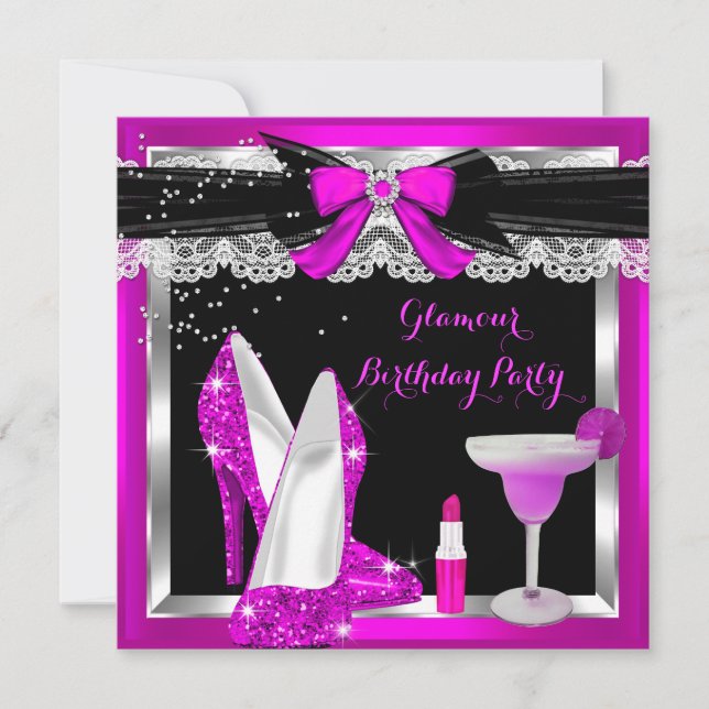 Invitation Talons scintillants rose glamour pour soirée en ar (Devant)