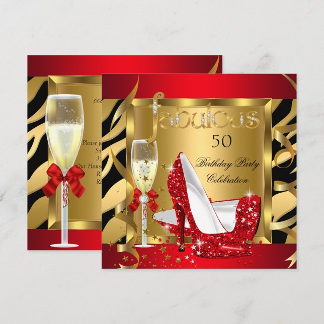 Invitation Talons scintillants rouges fabuleux Zèbre Champagn (Devant / Derrière)
