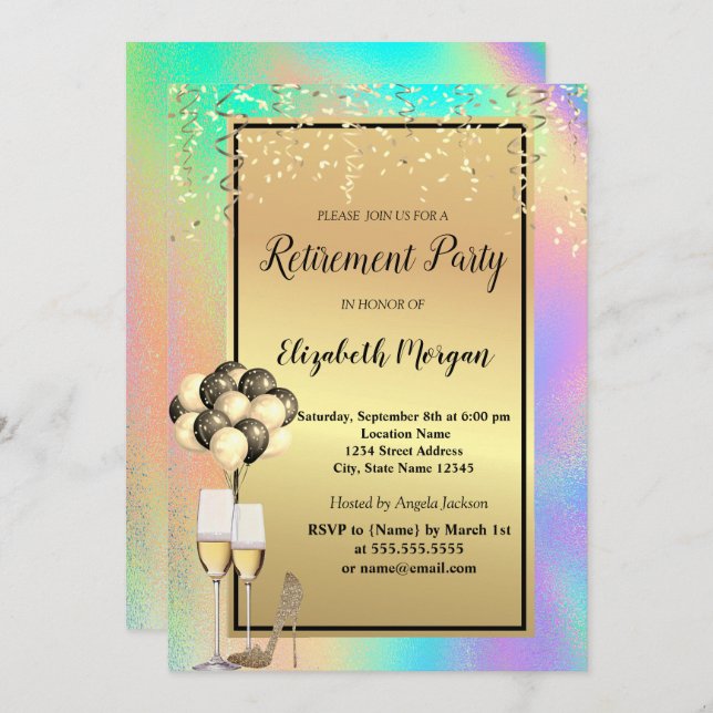 Invitation Talons, Verre, Ballons, Retraite holographique (Devant / Derrière)