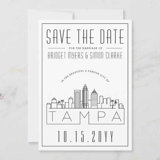 Invitation Tampa, Fl Mariage | Skyline stylisée Enregistrer l (Devant)