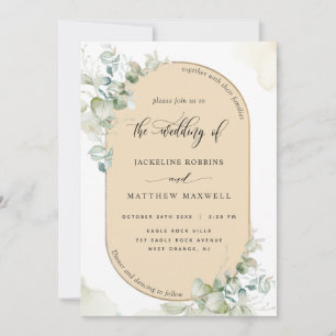Invitation Tan Beige, Arche Ovale Eucalyptus, Mariage Vert