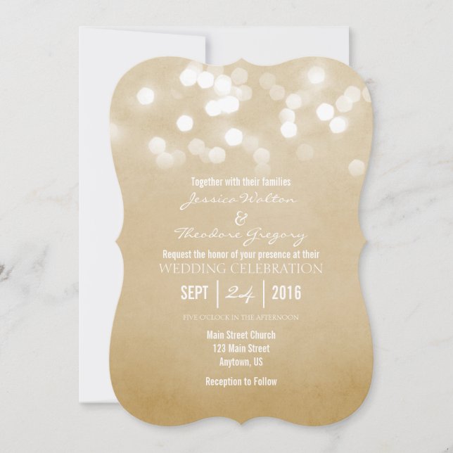 Invitation Tan Beige Bokeh Parties scintillant Lights (Devant)