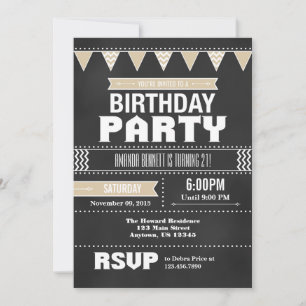 Invitation Tan Beige Chevron Chalkboard Anniversaire Invitati