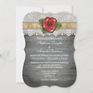 Invitation Tan Beige Grey Bois Rustique Rose Mariage Inviter