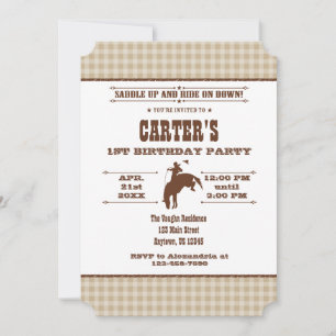 Invitation Tan Beige Plaid Cowboy Rodeo Anniversaire Invitati