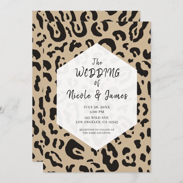 Invitation Tan Brown et noir Cheetah Leopard Chic Mariage dan (Devant / Derrière)