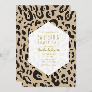 Invitation Tan Brown et noir Cheetah Leopard Chic Sweet 16 In