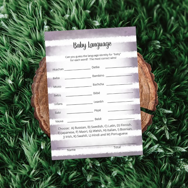 Invitation Tan Bunny Purple Baby Language Game Card (Créateur téléchargé)