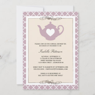 Invitation Tan Chic & Purple Teapot Fête de l'mariée Tea Part