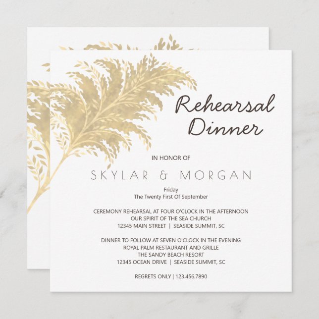 Invitation Tan D'Herbe Pampas mariage À La Répétition Blanche (Devant / Derrière)