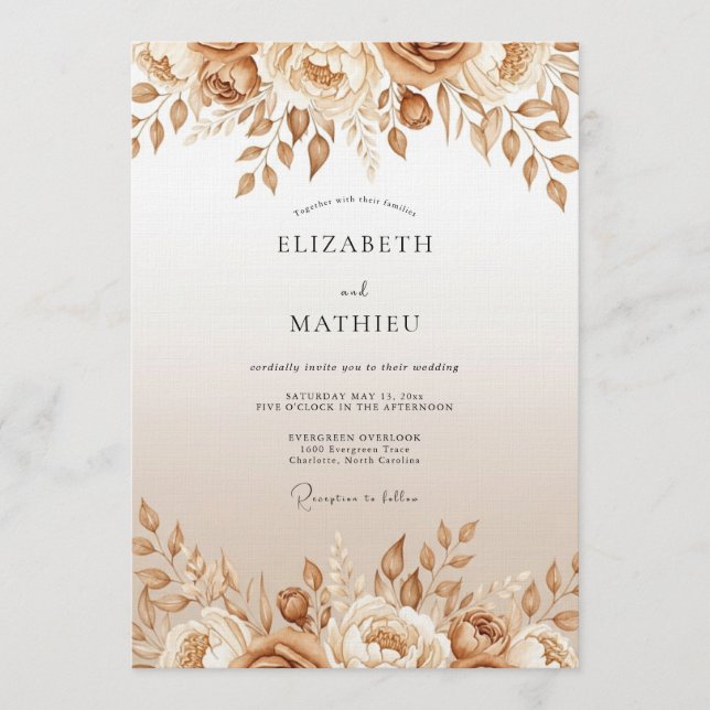 Invitation Tan Floral Enchantment Wedding (Devant)