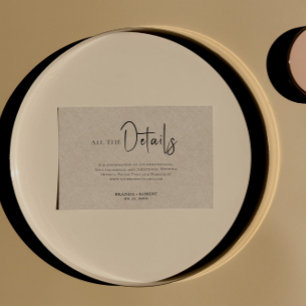 Invitation Tan Linen Simple Noir Script Détails du Mariage