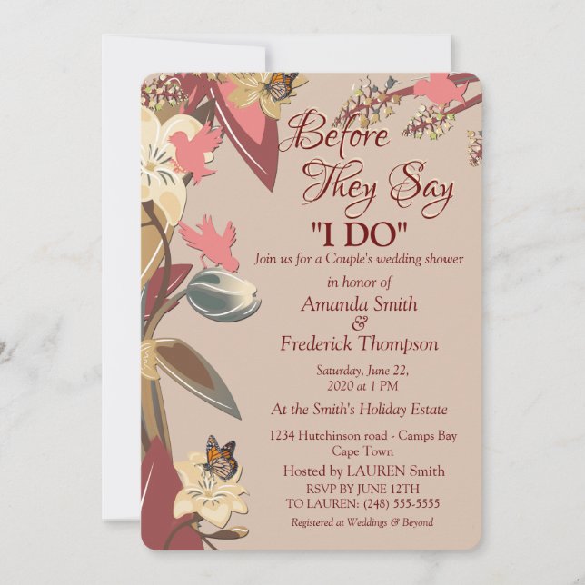 Invitation Tan, Marsala Vin - torsion de Wedding shower rose (Devant)