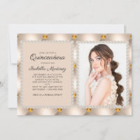 Tan Or Perles Satin Bijoux Photo Quinceañera