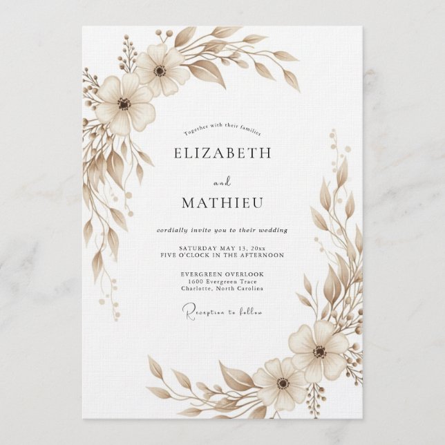 Invitation Tan Painterly Botanical Wedding (Devant)