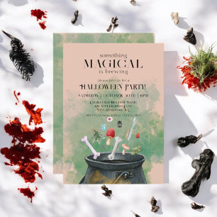 Invitation Tan Potions & Spells Sorcières Cauldron Halloween