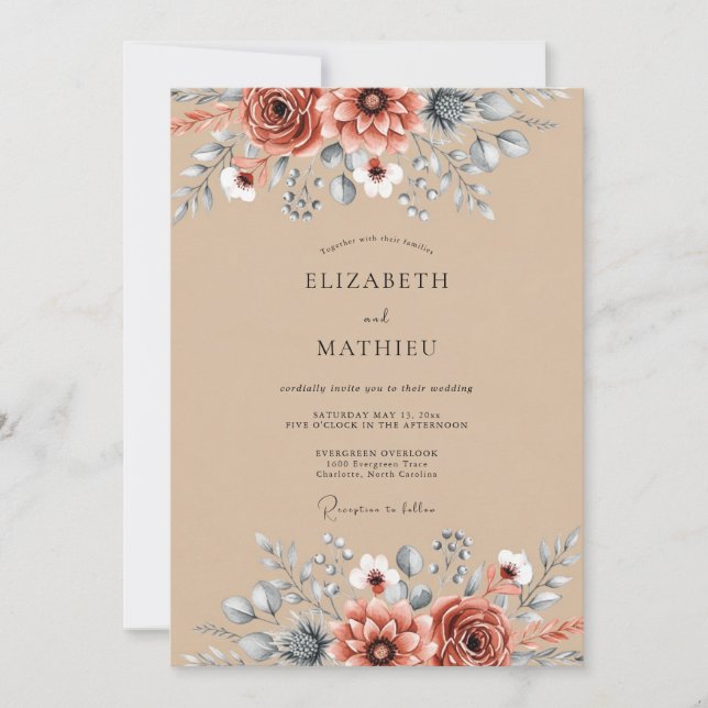 Invitation Tan Rustic Botanical Autumn Wedding (Devant)