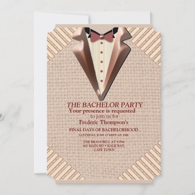 Invitation Tan - Vin Marsala - Bachelor Textile Moderne (Devant)
