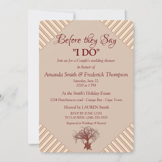 Invitation Tan, vin Marsala - Mariage Moderne Douche (Devant)