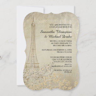 Invitation Tan Vintage Paris Parisien Élégant Doucha Époux