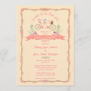 Invitation Tandem Bicycle, Oiseaux et Banner Engagement