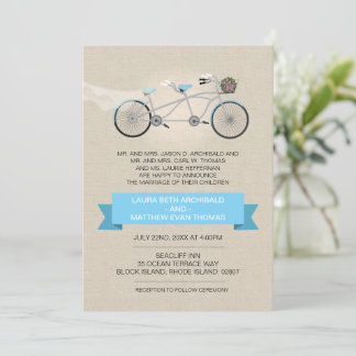 Invitation Tandem Mariage Vélo Faux Linen