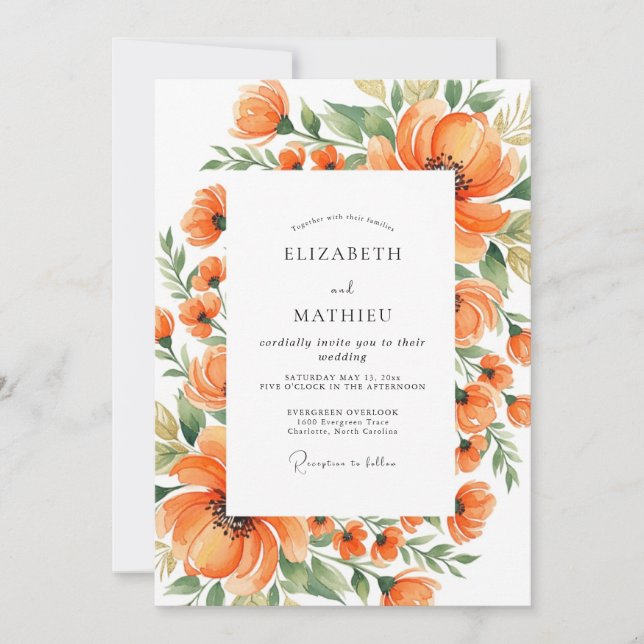 Invitation Tangerine Artistic Meadow Wedding (Devant)