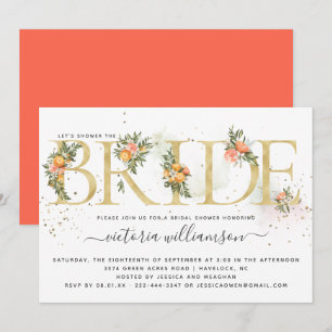 Invitation Tangerine Citrus et Or Floral Baby Shower
