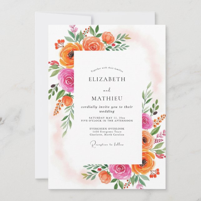 Invitation Tangerine Effervescent Summer Wedding (Devant)